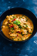 plant-based food, vegan curry stir fry with grilled tofu chunks