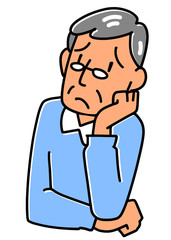 困った表情のシニア男性
