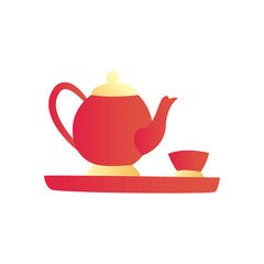 chinese tea pot with cup gradient style icon vector design