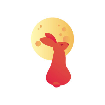 Rabbit With Moon Of Mid Autumn Harvest Moon Festival Gradient Style Icon Vector Design