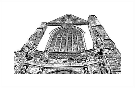 recommend clip art: Building view with landmark of Antwerp is a city in Belgium and the capital of Antwerp province in the Flemish Region. Hand drawn sketch illustration in vector.