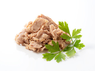 Tuna and Italian parsley on a white background