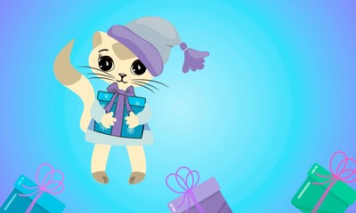 
Cute pussy with gifts. 
Vector.