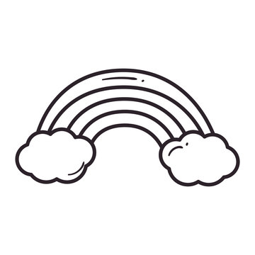 rainbow with clouds line style icon vector design