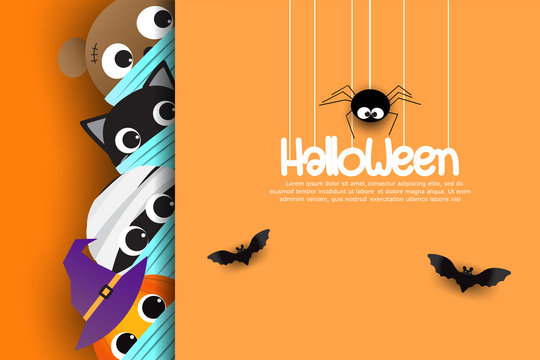 Vector illustration of Halloween cute cartoon caracters for greeting card.