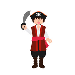 髑髏の帽子をかぶって海賊の衣装を着た男の子