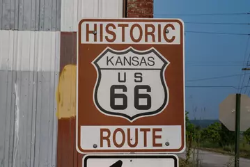 Poster Route 66 sign in Kansas. August 2, 2007. © pict-japan