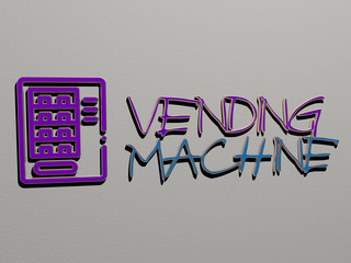 3D illustration of vending machine graphics and text made by metallic dice letters for the related meanings of the concept and presentations for beverage and business