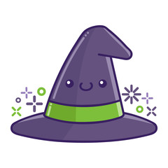 kawaii smiling halloween witch hat cartoon