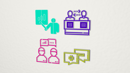 discussion colorful set of icons, 3D illustration for business and communication