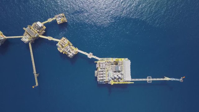 Aerial view of offshore Central Processing Production Platforms For Oil and Gas Production
