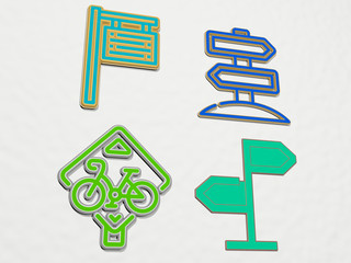 SIGNAGE 4 icons set, 3D illustration for background and editorial