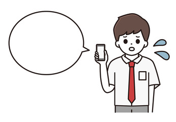 男子学生 スマートフォン 吹き出し イラスト