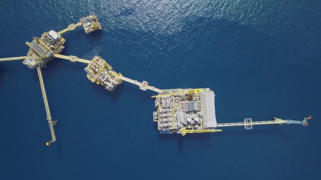Aerial view of offshore Central Processing Production Platforms For Oil and Gas Production
