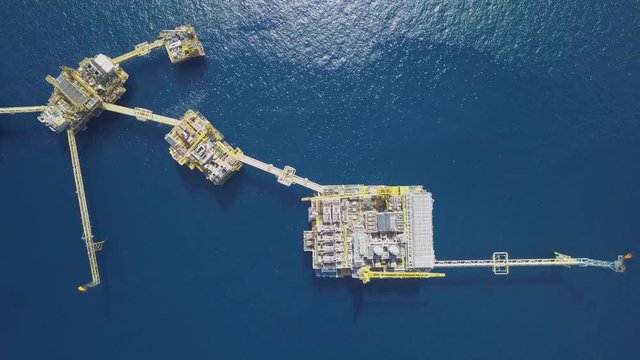 Aerial view of offshore Central Processing Production Platforms For Oil and Gas Production
