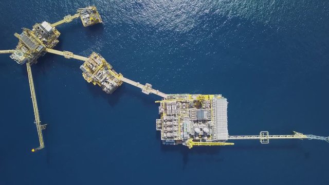 Aerial view of offshore Central Processing Production Platforms For Oil and Gas Production
