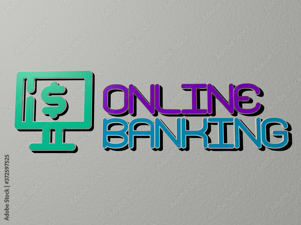 Fototapete 3d illustration of online banking graphics and text made by metallic dice letters for the related me