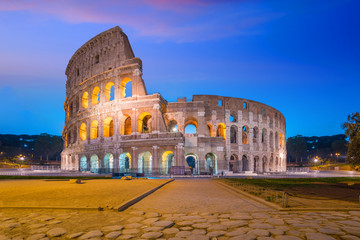 Fototapeta na wymiar View of Colosseum in Rome at twilight