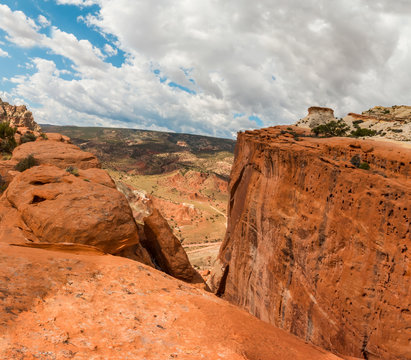Slickrock Formations Atop The Water Pocket Fold,Cassidy Arch Trail, Capitol Reef National Park, Utah,USA