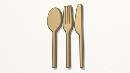 SPOON, FORK AND KNIFE 3D drawing icon, 3D illustration for background and food