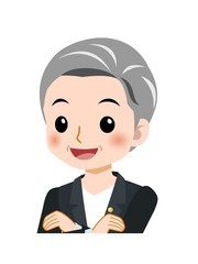 スーツを着た白髪の女性