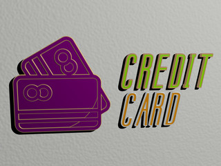 3D graphical image of CREDIT CARD vertically along with text built by metallic cubic letters from the top perspective, excellent for the concept presentation and slideshows for business and