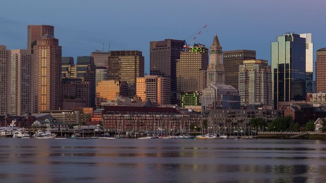 timelapse shot of Boston skyline at dawn