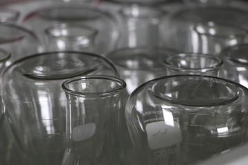 glassware laboratory of equipment at workplace for background