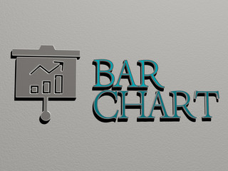 BAR CHART icon and text on the wall, 3D illustration for background and alcohol
