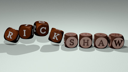 rickshaw text by dancing dice letters, 3D illustration for editorial and asia