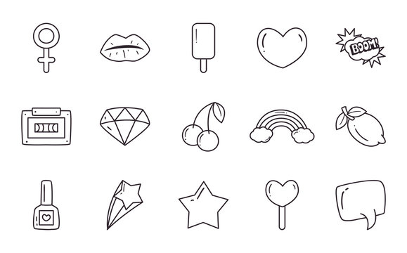 pop art line style set of icons vector design