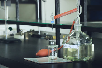 glassware laboratory of equipment at workplace for background