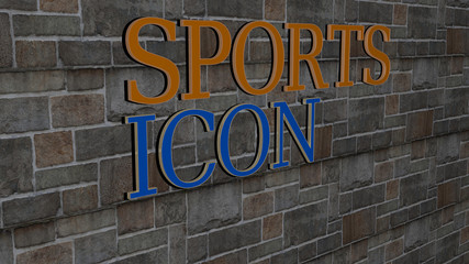sports icon text on textured wall, 3D illustration for background and activity