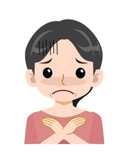 ピンクのTシャツを着た中年の女性