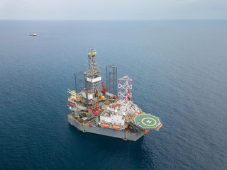 Aerial view offshore jack up rig at the offshore location