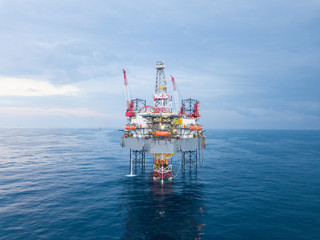 Aerial view offshore jack up rig at the offshore location