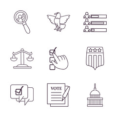 Usa elections line style icon set vector design