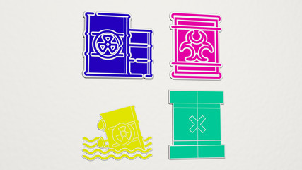 TOXIC WASTE colorful set of icons, 3D illustration