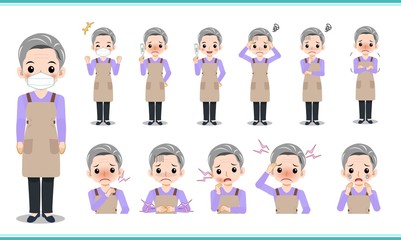 白髪のエプロンを着た女性