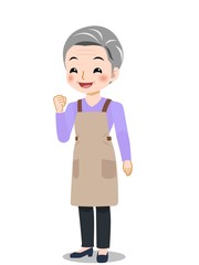 白髪のエプロンを着た女性