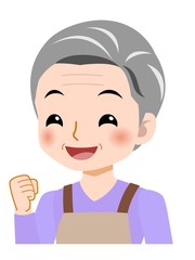 白髪のエプロンを着た女性