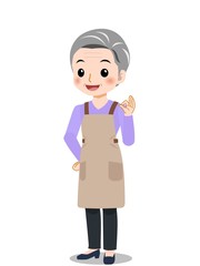 白髪のエプロンを着た女性