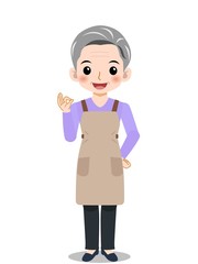 白髪のエプロンを着た女性