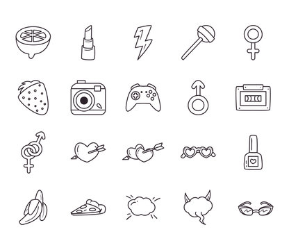 pop art line style bundle of icons vector design