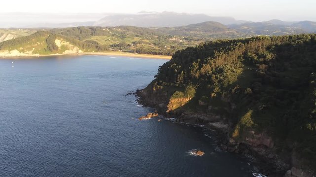 Landscape in Tazones, beautiful coastal village in Asturias,Spain. Aerial Drone Footage