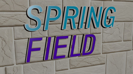 SPRING FIELD text on textured wall, 3D illustration for background and beautiful
