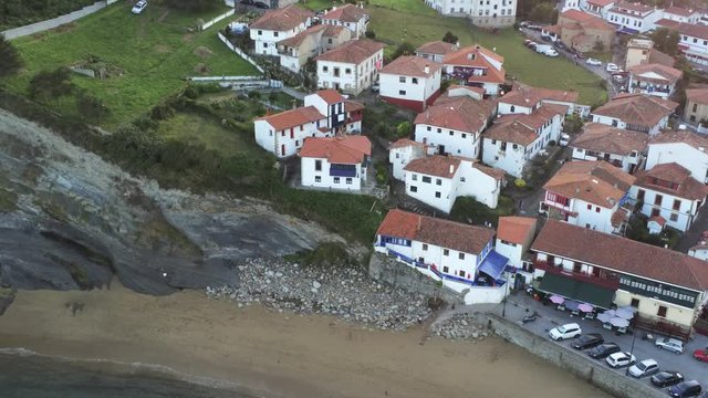Tazones, beautiful coastal village in Asturias,Spain. Aerial Drone Footage