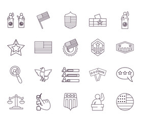 Usa elections line style bundle of icons vector design