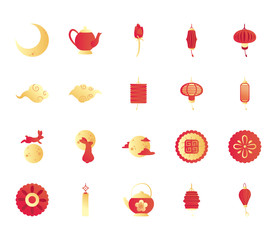 Mid autumn harvest moon festival gradient style icons bundle vector design
