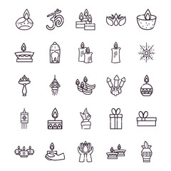 diwali line style symbols set vector design